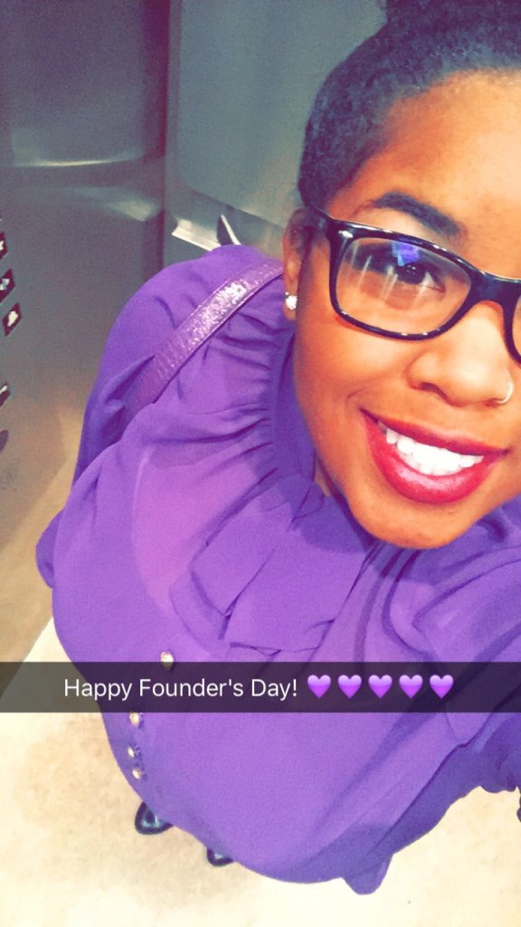 Sister Brittany Jordan of Alpha Chapter on her way to her first Founders' Day Celebration.